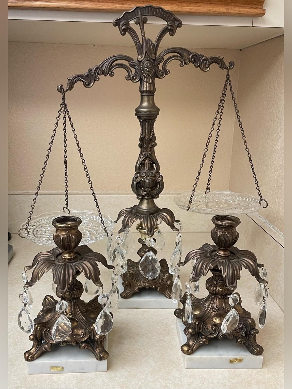 Mid-Century Hollywood Regency Balance Scale & Pair Candlestick Holders